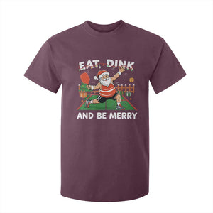 Funny Christmas Pickleball T Shirt For Kid Eat Dink And Be Merry Xmas Santa TS11 Maroon Print Your Wear