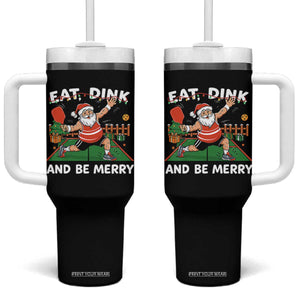 Funny Christmas Pickleball Tumbler With Handle Eat Dink And Be Merry Xmas Santa TS11 One Size: 40 oz Black Print Your Wear