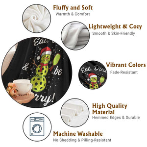 Funny Christmas Pickleball Throw Blanket Eat Dink And Be Merry Snowman TS11 Print Your Wear