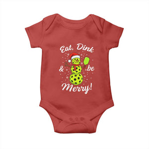 Funny Christmas Pickleball Baby Onesie Eat Dink And Be Merry Snowman TS11 Red Print Your Wear