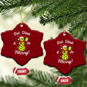Funny Christmas Pickleball Ceramic Ornament Eat Dink And Be Merry Snowman TS11 Print Your Wear