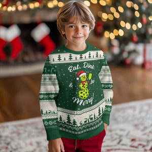 Funny Xmas Pickleball Ugly Christmas Sweater Eat Dink And Be Merry Snowman TS11 Forest Green Beige Print Your Wear