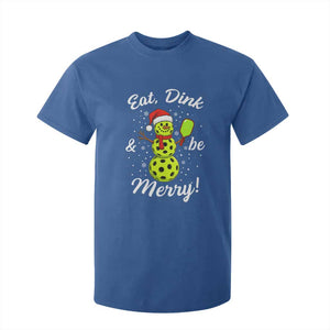 Funny Christmas Pickleball T Shirt For Kid Eat Dink And Be Merry Snowman TS11 Royal Blue Print Your Wear