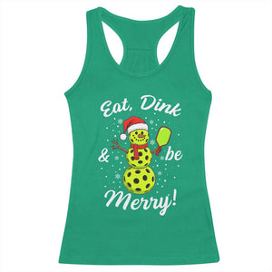 Funny Christmas Pickleball Racerback Tank Top Eat Dink And Be Merry Snowman TS11 Irish Green Print Your Wear