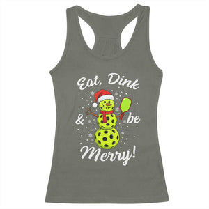 Funny Christmas Pickleball Racerback Tank Top Eat Dink And Be Merry Snowman TS11 Military Green Print Your Wear