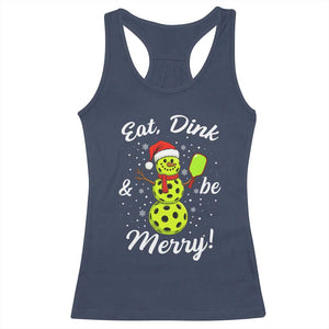Funny Christmas Pickleball Racerback Tank Top Eat Dink And Be Merry Snowman TS11 Navy Print Your Wear