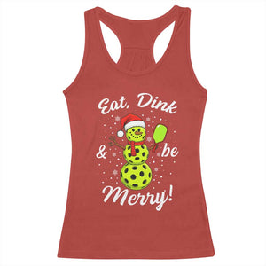 Funny Christmas Pickleball Racerback Tank Top Eat Dink And Be Merry Snowman TS11 Red Print Your Wear