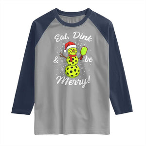 Funny Christmas Pickleball Raglan Shirt Eat Dink And Be Merry Snowman TS11 Sport Gray Navy Print Your Wear