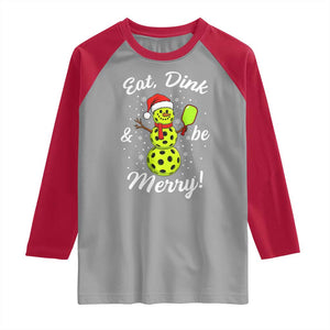 Funny Christmas Pickleball Raglan Shirt Eat Dink And Be Merry Snowman TS11 Sport Gray Red Print Your Wear