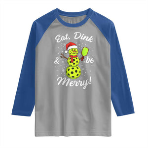 Funny Christmas Pickleball Raglan Shirt Eat Dink And Be Merry Snowman TS11 Sport Gray Royal Print Your Wear