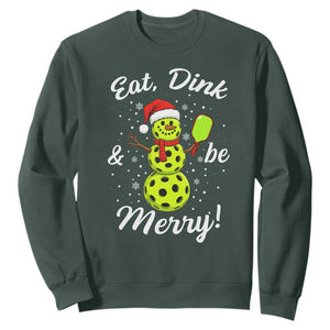 Funny Christmas Pickleball Sweatshirt Eat Dink And Be Merry Snowman TS11 Dark Forest Green Print Your Wear