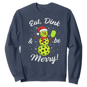 Funny Christmas Pickleball Sweatshirt Eat Dink And Be Merry Snowman TS11 Navy Print Your Wear