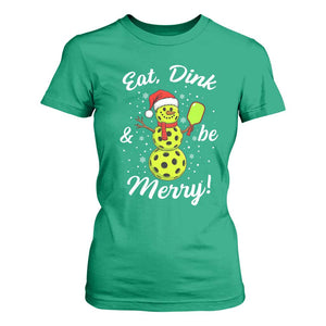 Funny Christmas Pickleball T Shirt For Women Eat Dink And Be Merry Snowman TS11 Irish Green Print Your Wear