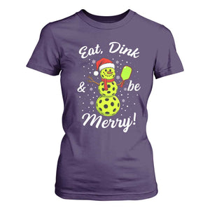 Funny Christmas Pickleball T Shirt For Women Eat Dink And Be Merry Snowman TS11 Purple Print Your Wear