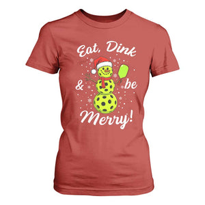 Funny Christmas Pickleball T Shirt For Women Eat Dink And Be Merry Snowman TS11 Red Print Your Wear