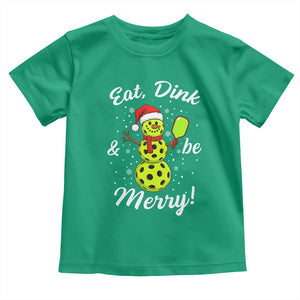 Funny Christmas Pickleball Toddler T Shirt Eat Dink And Be Merry Snowman TS11 Irish Green Print Your Wear
