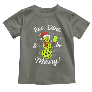 Funny Christmas Pickleball Toddler T Shirt Eat Dink And Be Merry Snowman TS11 Military Green Print Your Wear