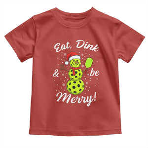 Funny Christmas Pickleball Toddler T Shirt Eat Dink And Be Merry Snowman TS11 Red Print Your Wear