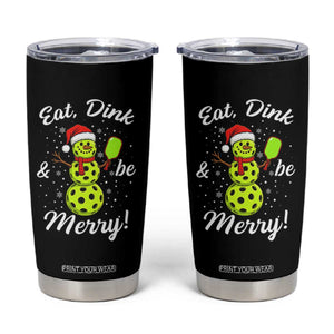Funny Christmas Pickleball Tumbler Cup Eat Dink And Be Merry Snowman TS11 Black Print Your Wear