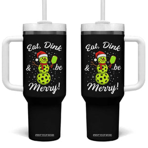 Funny Christmas Pickleball Tumbler With Handle Eat Dink And Be Merry Snowman TS11 One Size: 40 oz Black Print Your Wear