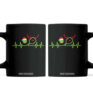 Funny Christmas Pickleball Heartbeat Santa Hat Coffee Mug TS11 Black Print Your Wear