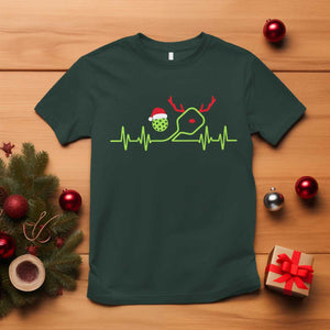 Funny Christmas Pickleball Heartbeat Santa Hat T Shirt TS11 Dark Forest Green Print Your Wear