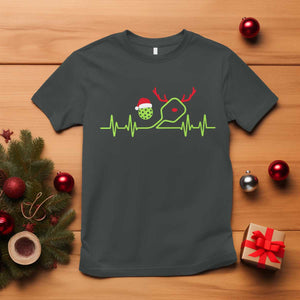 Funny Christmas Pickleball Heartbeat Santa Hat T Shirt TS11 Dark Heather Print Your Wear