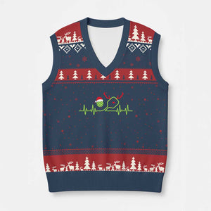 Funny Xmas Pickleball Heartbeat Santa Hat V-Neck Knit Sweater Vest TS11 Navy Red Print Your Wear