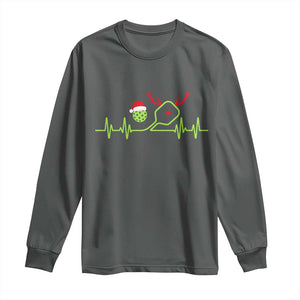 Funny Christmas Pickleball Heartbeat Santa Hat Long Sleeve Shirt TS11 Dark Heather Print Your Wear