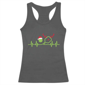 Funny Christmas Pickleball Heartbeat Santa Hat Racerback Tank Top TS11 Dark Heather Print Your Wear