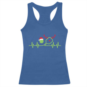 Funny Christmas Pickleball Heartbeat Santa Hat Racerback Tank Top TS11 Royal Blue Print Your Wear