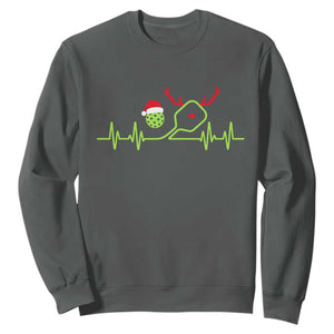 Funny Christmas Pickleball Heartbeat Santa Hat Sweatshirt TS11 Dark Heather Print Your Wear