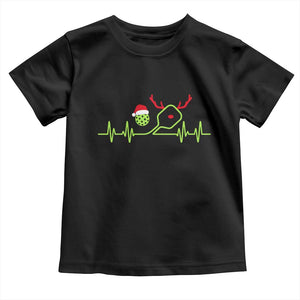 Funny Christmas Pickleball Heartbeat Santa Hat Toddler T Shirt TS11 Black Print Your Wear