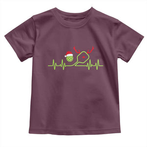 Funny Christmas Pickleball Heartbeat Santa Hat Toddler T Shirt TS11 Maroon Print Your Wear
