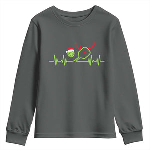Funny Christmas Pickleball Heartbeat Santa Hat Youth Sweatshirt TS11 Dark Heather Print Your Wear