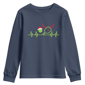 Funny Christmas Pickleball Heartbeat Santa Hat Youth Sweatshirt TS11 Navy Print Your Wear