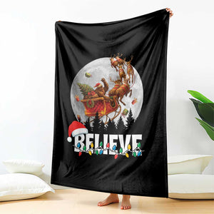 Funny Bigfoot Christmas Throw Blanket Believe Santa Sasquatch Xmas Reindeer Sleigh TS11 Print Your Wear
