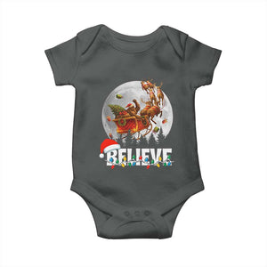Funny Bigfoot Christmas Baby Onesie Believe Santa Sasquatch Xmas Reindeer Sleigh TS11 Dark Heather Print Your Wear