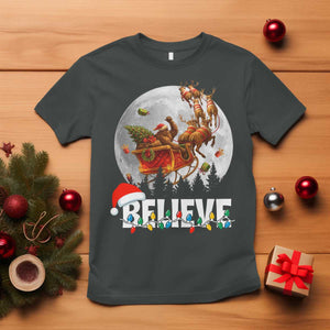 Funny Bigfoot Christmas T Shirt Believe Santa Sasquatch Xmas Reindeer Sleigh TS11 Dark Heather Print Your Wear
