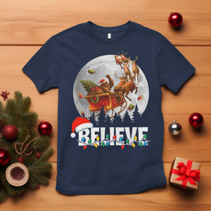 Funny Bigfoot Christmas T Shirt Believe Santa Sasquatch Xmas Reindeer Sleigh TS11 Navy Print Your Wear