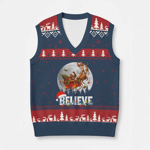Funny Bigfoot Xmas V-Neck Knit Sweater Vest Believe Santa Sasquatch Xmas Reindeer Sleigh TS11 Navy Red Print Your Wear
