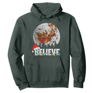 Funny Bigfoot Christmas Hoodie Believe Santa Sasquatch Xmas Reindeer Sleigh TS11 Dark Forest Green Print Your Wear