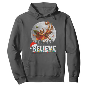 Funny Bigfoot Christmas Hoodie Believe Santa Sasquatch Xmas Reindeer Sleigh TS11 Dark Heather Print Your Wear