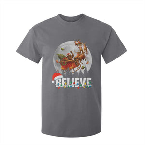 Funny Bigfoot Christmas T Shirt For Kid Believe Santa Sasquatch Xmas Reindeer Sleigh TS11 Charcoal Print Your Wear