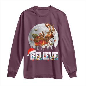 Funny Bigfoot Christmas Long Sleeve Shirt Believe Santa Sasquatch Xmas Reindeer Sleigh TS11 Maroon Print Your Wear