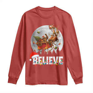 Funny Bigfoot Christmas Long Sleeve Shirt Believe Santa Sasquatch Xmas Reindeer Sleigh TS11 Red Print Your Wear