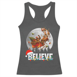 Funny Bigfoot Christmas Racerback Tank Top Believe Santa Sasquatch Xmas Reindeer Sleigh TS11 Dark Heather Print Your Wear