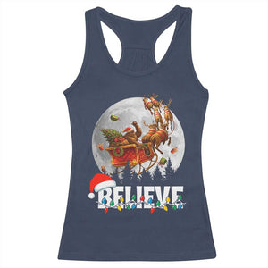 Funny Bigfoot Christmas Racerback Tank Top Believe Santa Sasquatch Xmas Reindeer Sleigh TS11 Navy Print Your Wear