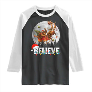 Funny Bigfoot Christmas Raglan Shirt Believe Santa Sasquatch Xmas Reindeer Sleigh TS11 Black White Print Your Wear