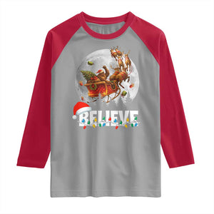 Funny Bigfoot Christmas Raglan Shirt Believe Santa Sasquatch Xmas Reindeer Sleigh TS11 Sport Gray Red Print Your Wear